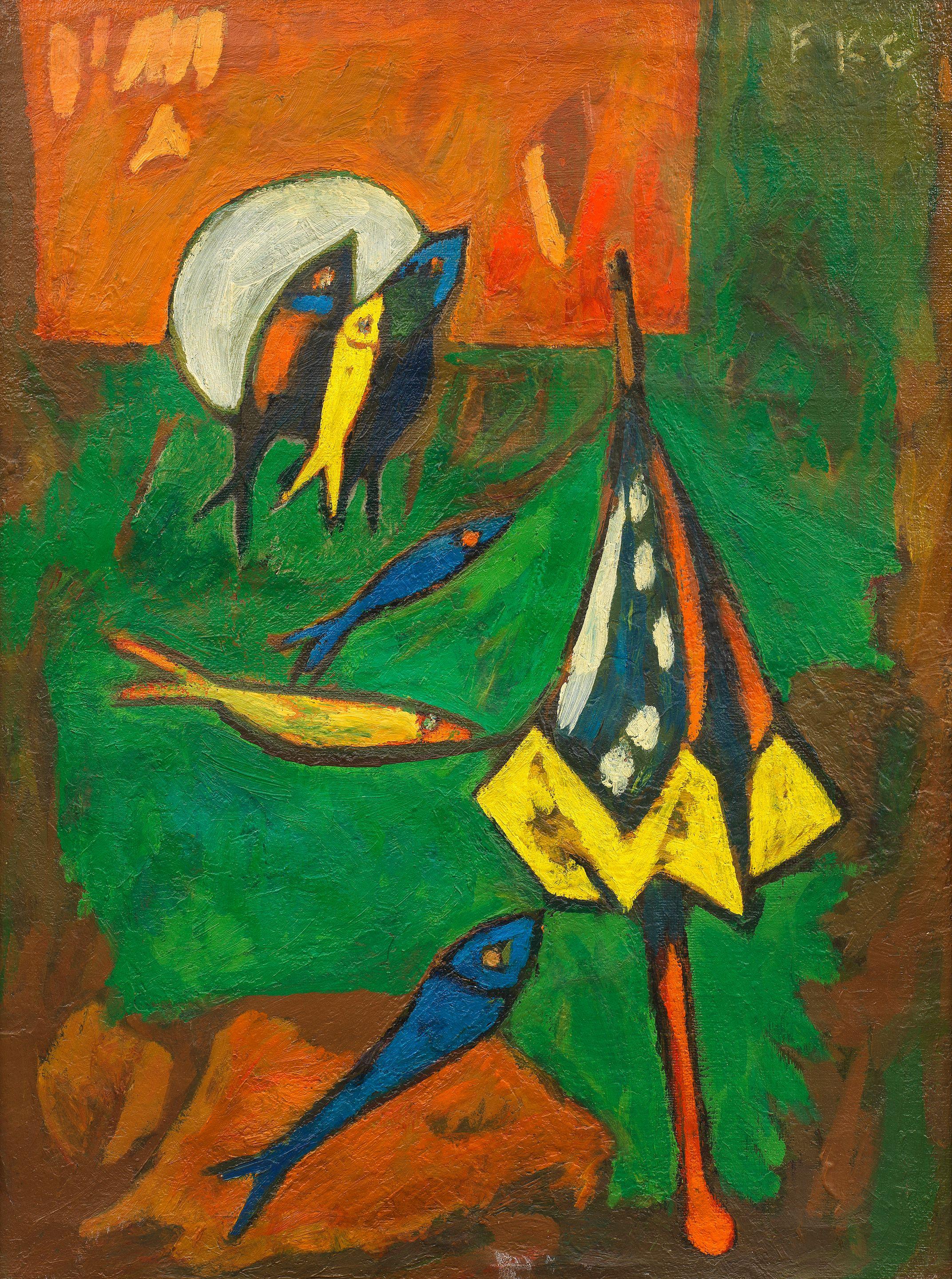 Friedrich Karl Gotsch - Sonnenschirm und Fische