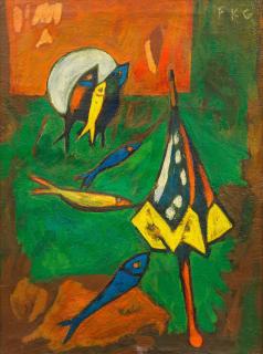 Friedrich Karl Gotsch - Sonnenschirm und Fische