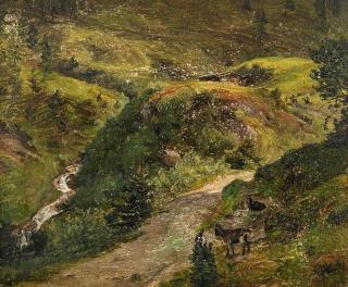 Friedrich Loos - Gebirgsbach mit Ziegen