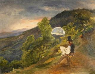 Friedrich Loos - Landschaft mit Maler am Leopoldsberg/Döbling bei Wien