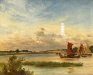 Friedrich Loos - Norddeutsche Landschaft mit Fischerkähnen