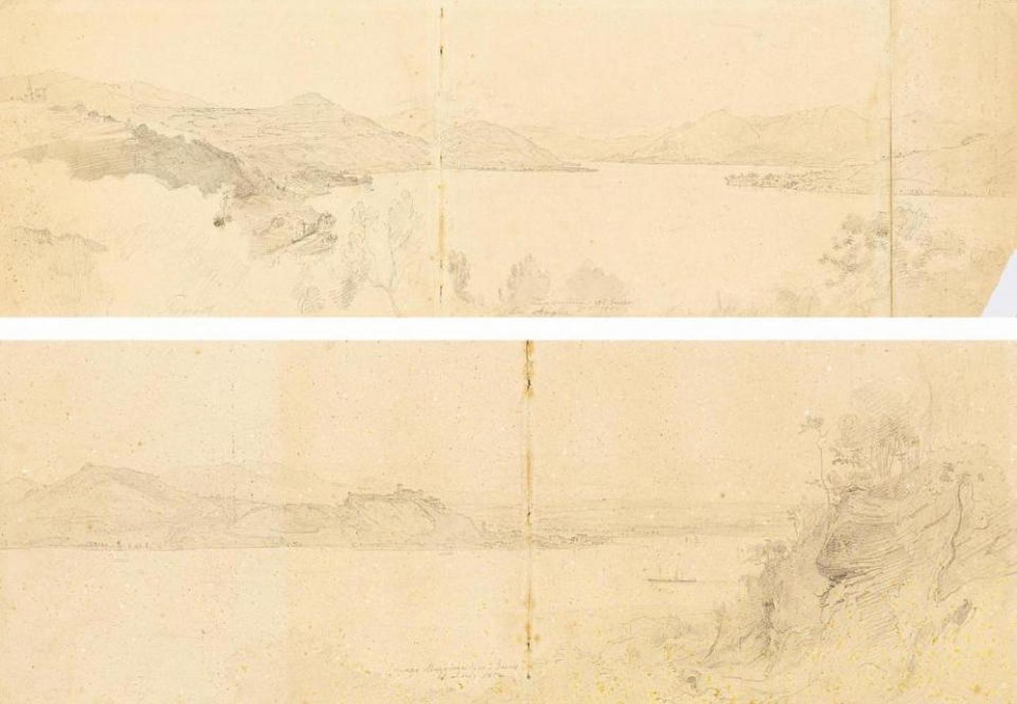 Friedrich Loos - Zwei Zeichnungen mit Ansichten des Lago Maggiore