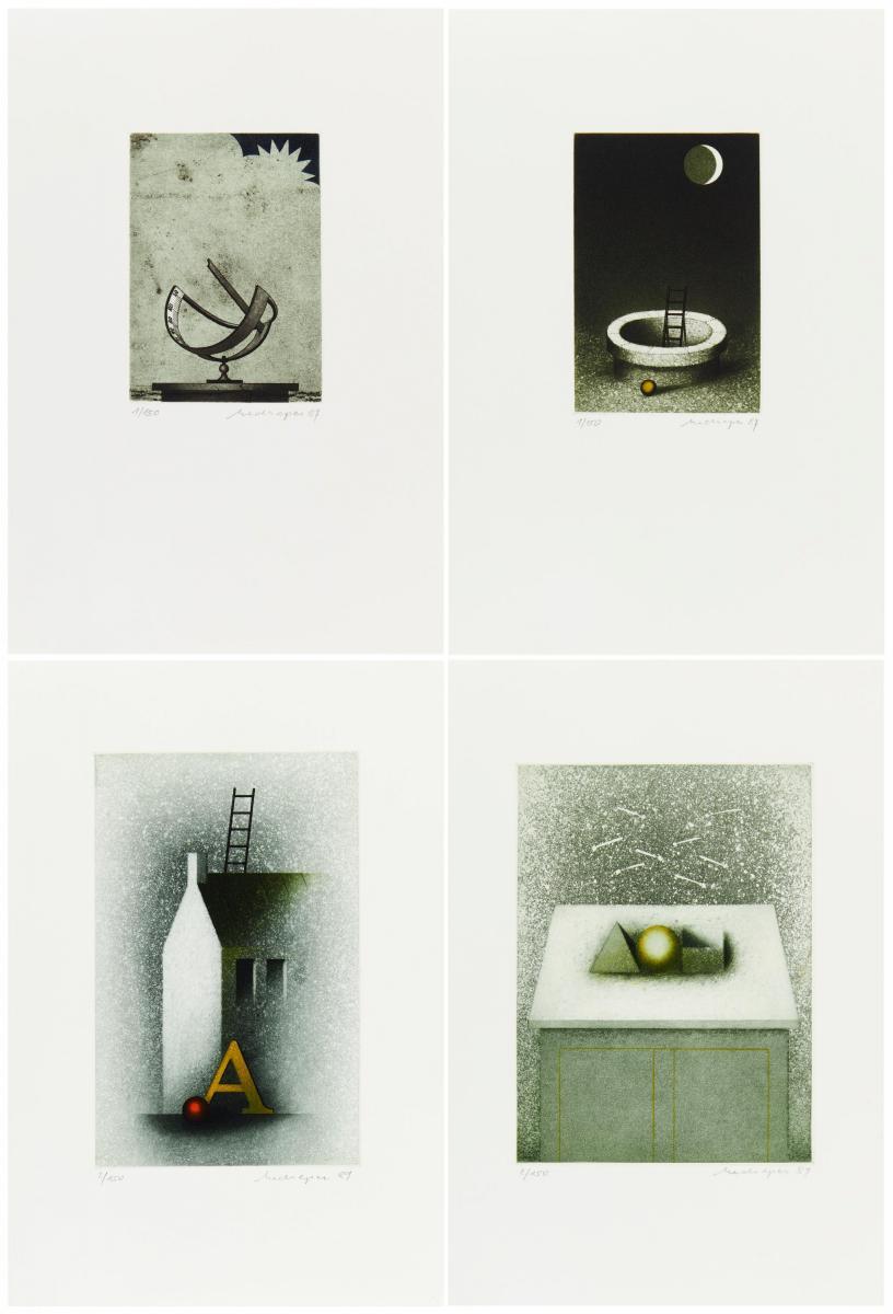 Friedrich Meckseper - Konvolut von vier farbigen Aquatintaradierungen.