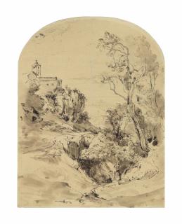 Friedrich Nerly - A church on a bluff in an Italian landscape