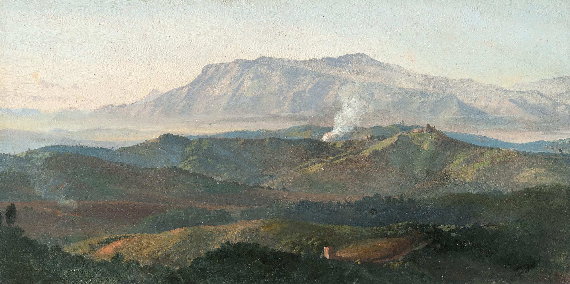 Friedrich Nerly - Blick von Olevano auf die Volskerberge mit Paliano rechts, im Hintergrund der Monte Scurgula