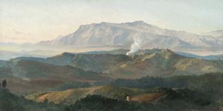 Friedrich Nerly - Blick von Olevano auf die Volskerberge mit Paliano rechts, im Hintergrund der Monte Scurgula