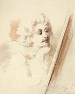 Friedrich Nerly - Selbstporträt an der Staffelei.