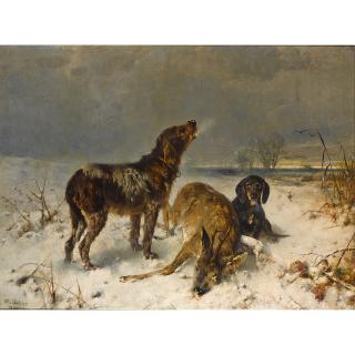 Friedrich-Otto Gebler - Two Hunting Dogs With Their Catch