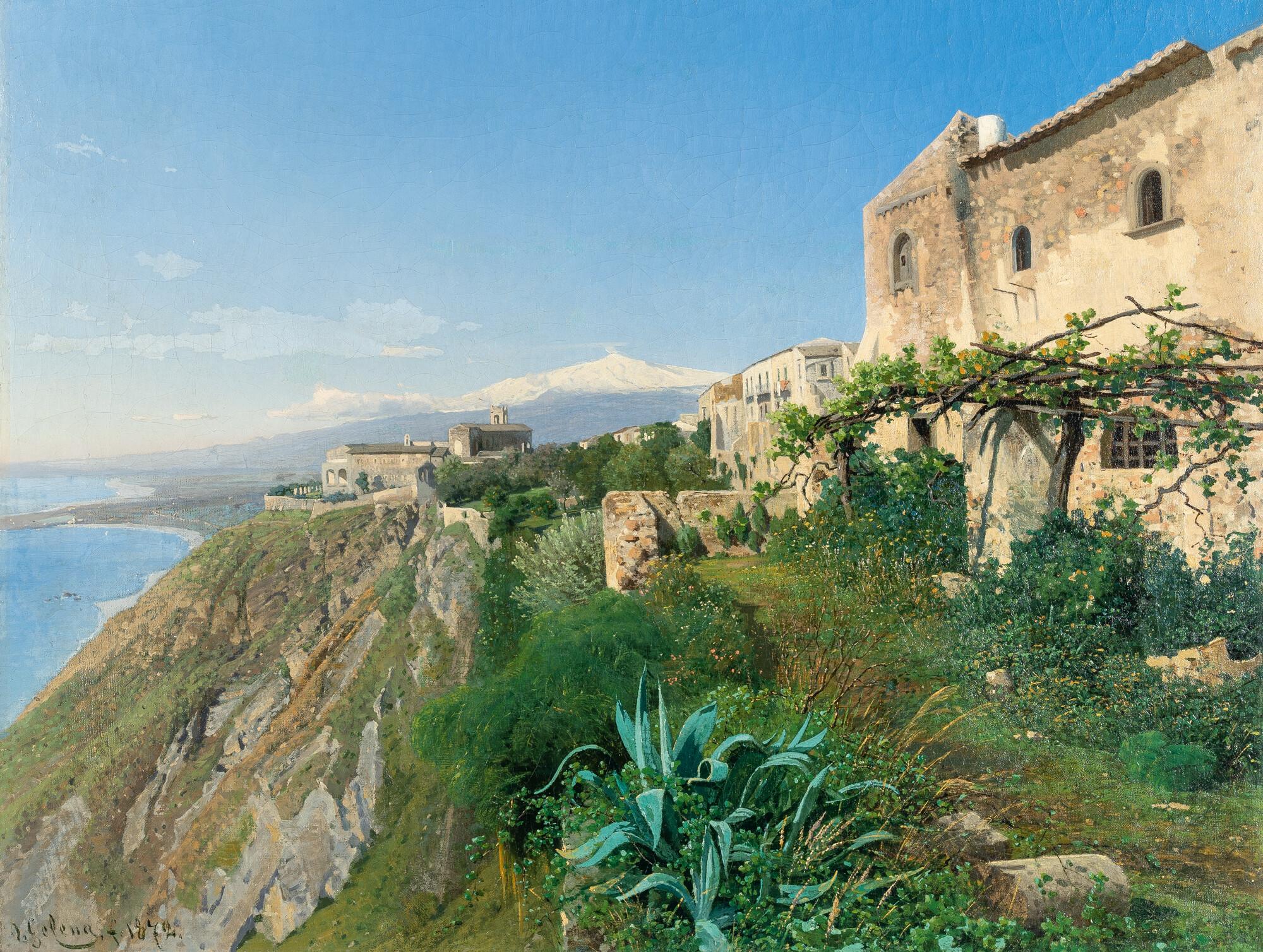 Friedrich Otto Geleng - Blick über Taormina auf den Ätna