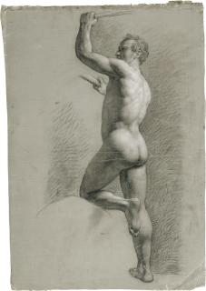 Friedrich Overbeck - Männlicher Rückenakt mit aufgestütztem Knie.