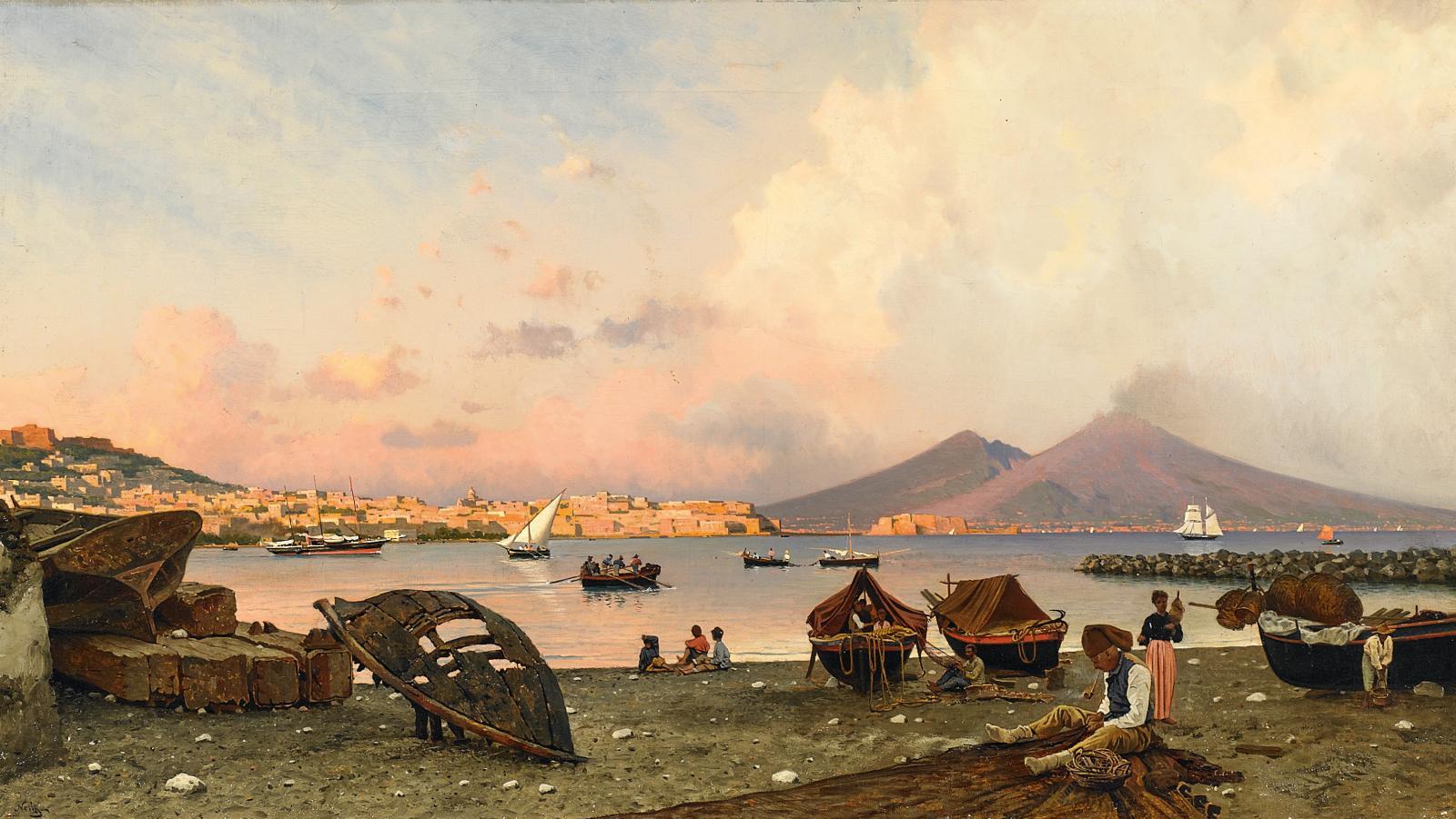 Friedrich Paul Nerly - Blick auf die Bucht vor Neapel und dem Vesuv im Hintergrund