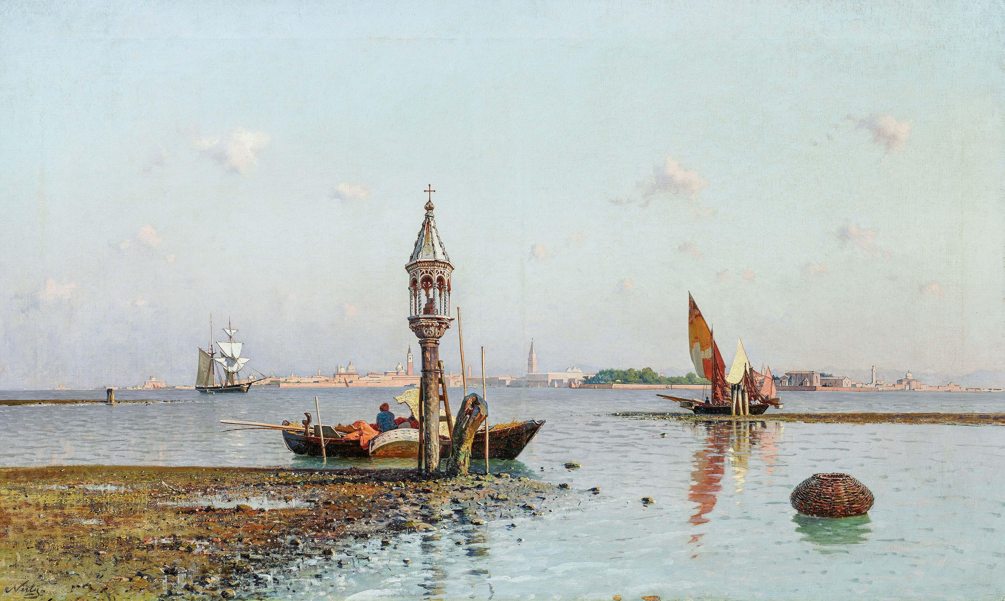Friedrich Paul Nerly - Blick über die Lagune auf die Türme von Venedig.