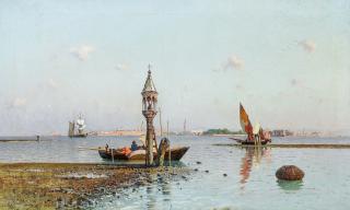 Friedrich Paul Nerly - Blick über die Lagune auf die Türme von Venedig.