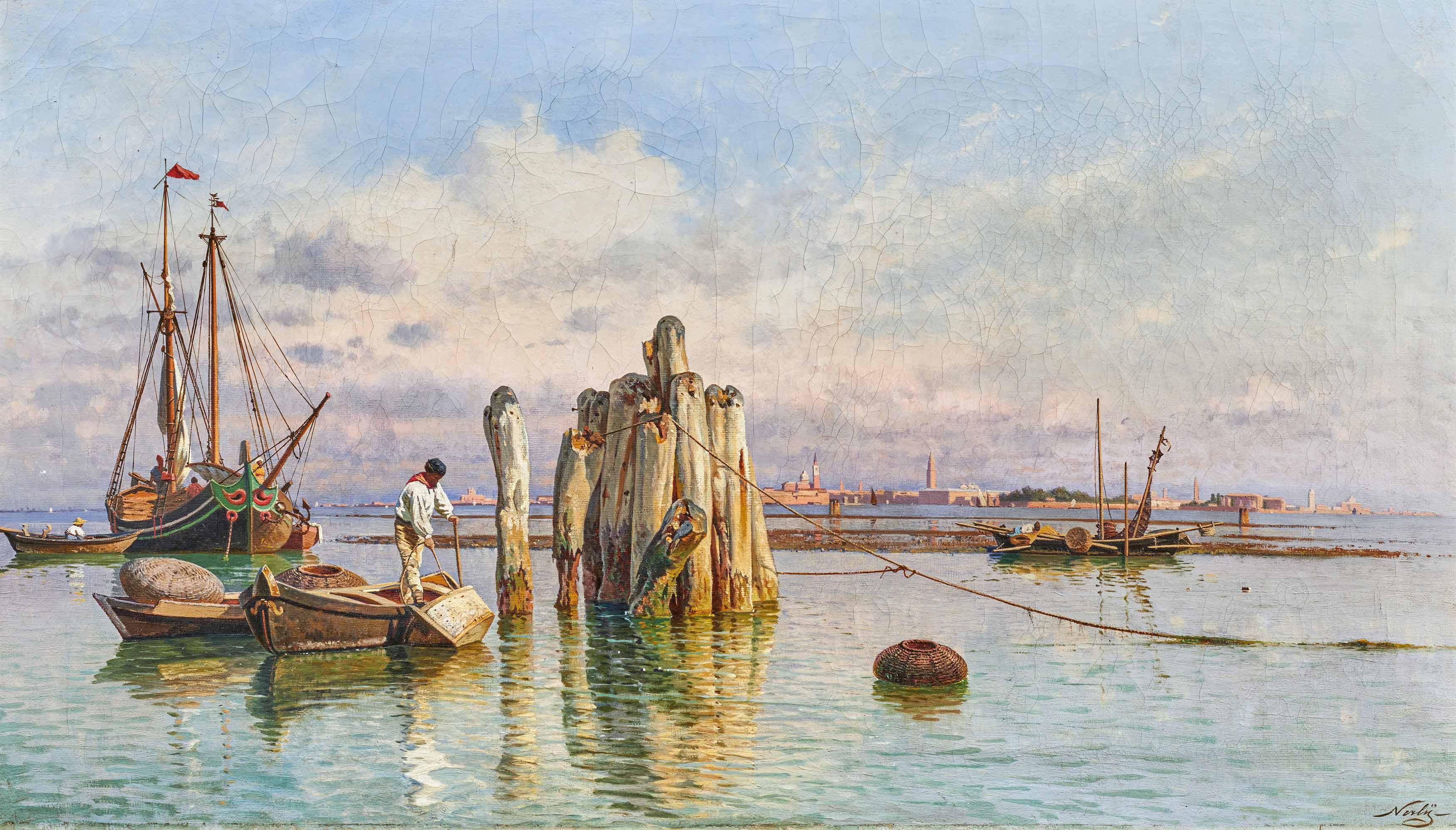 Friedrich Paul Nerly - Fischer in der Lagune vor Venedig.