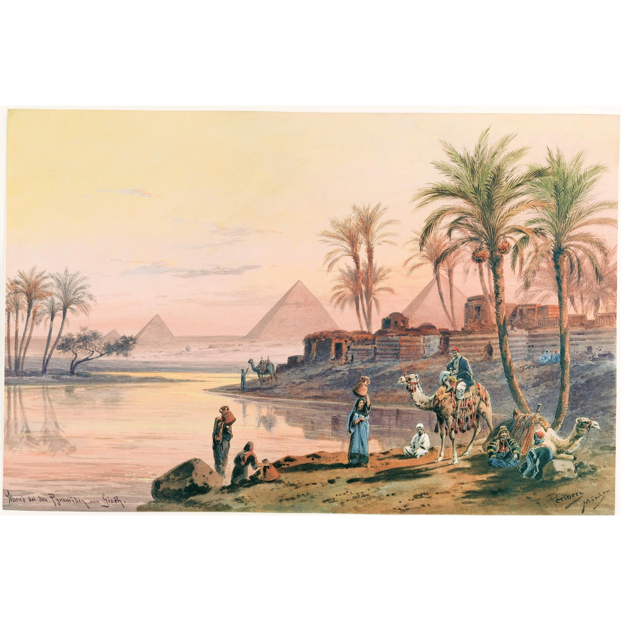 Friedrich Perlberg - Vue Du Caire, Les Pyramides De Gizeh À L\'Arrière Plan Bords Du Nil Avec Les Pyramides De Gizeh