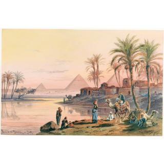 Friedrich Perlberg - Vue Du Caire, Les Pyramides De Gizeh À L\'Arrière Plan Bords Du Nil Avec Les Pyramides De Gizeh