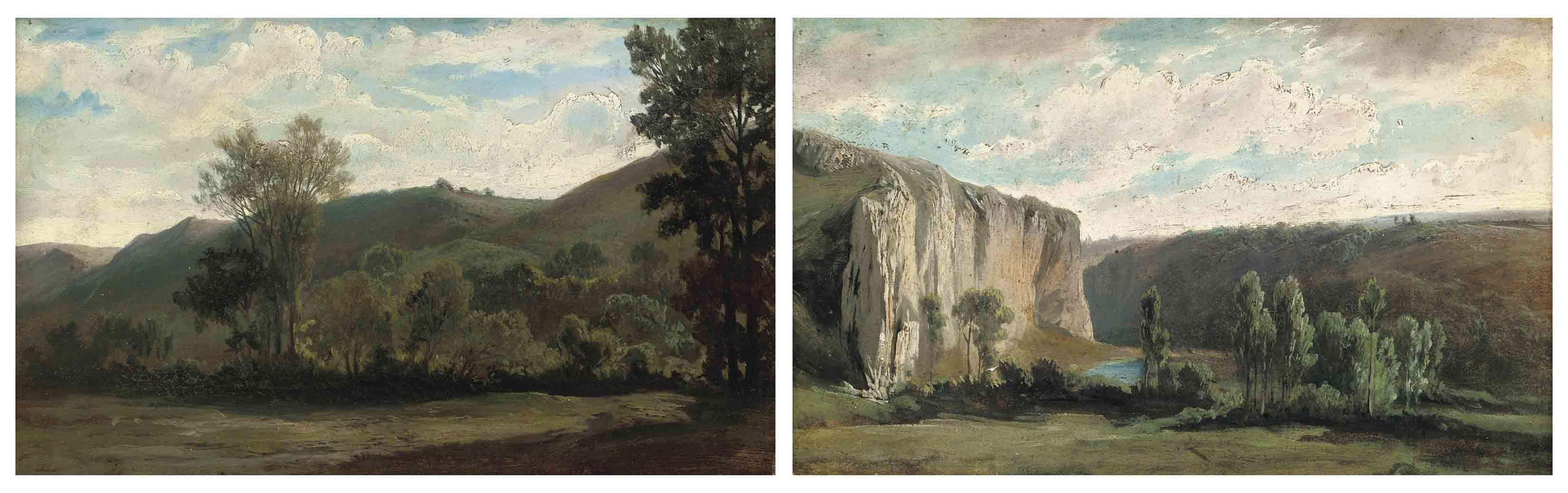 Friedrich Preller - A river running through a gorge; and The wood before the hills