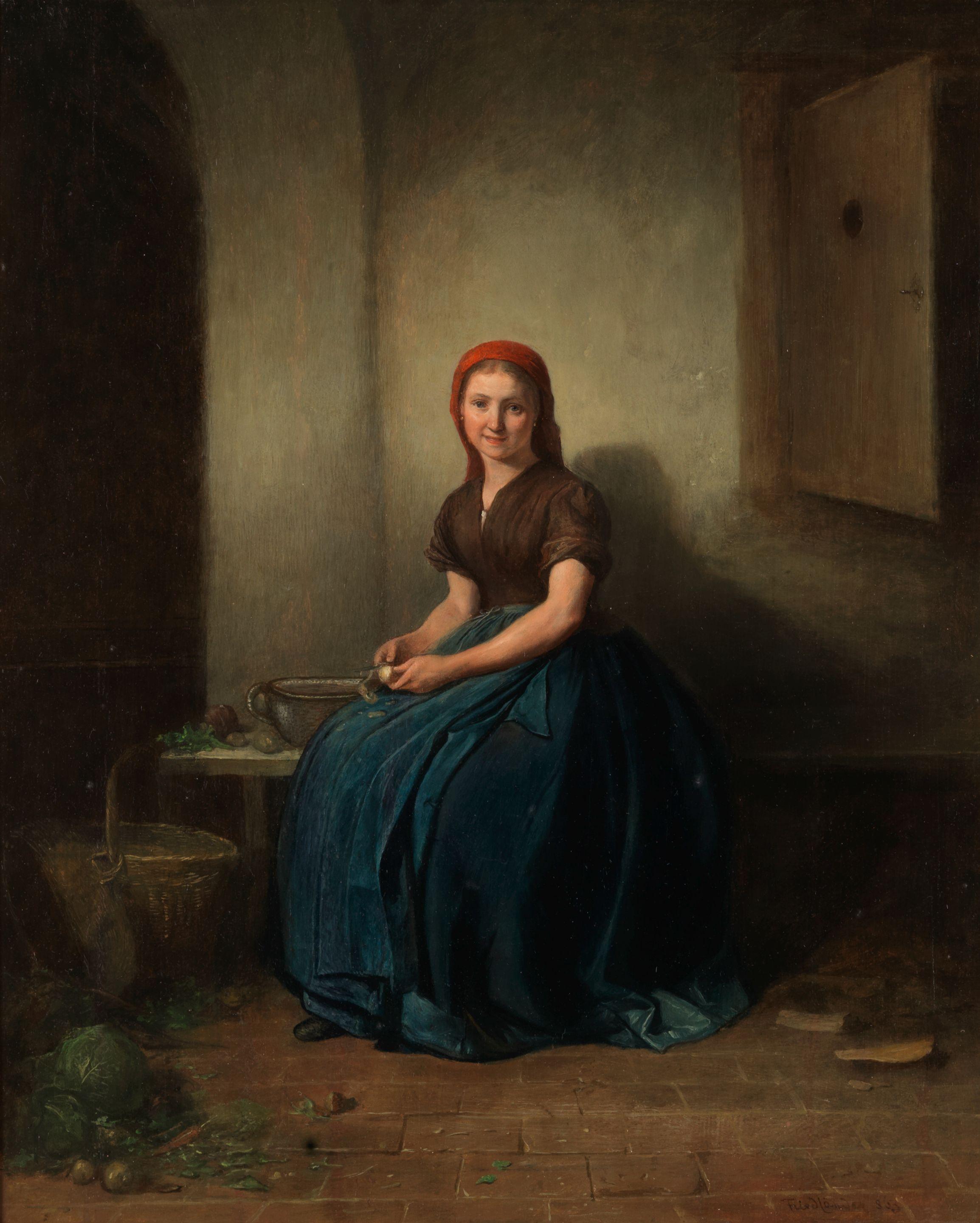 Friedrich Ritter Von Malheim Friedländer - Young lady peeling a potato
