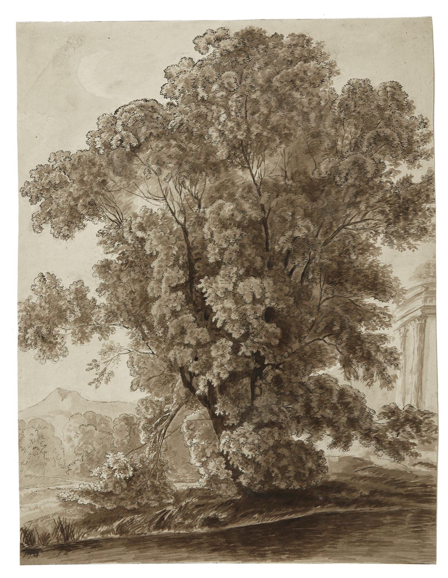 Friedrich Salathé - Baumlandschaft mit antikem Tempel.