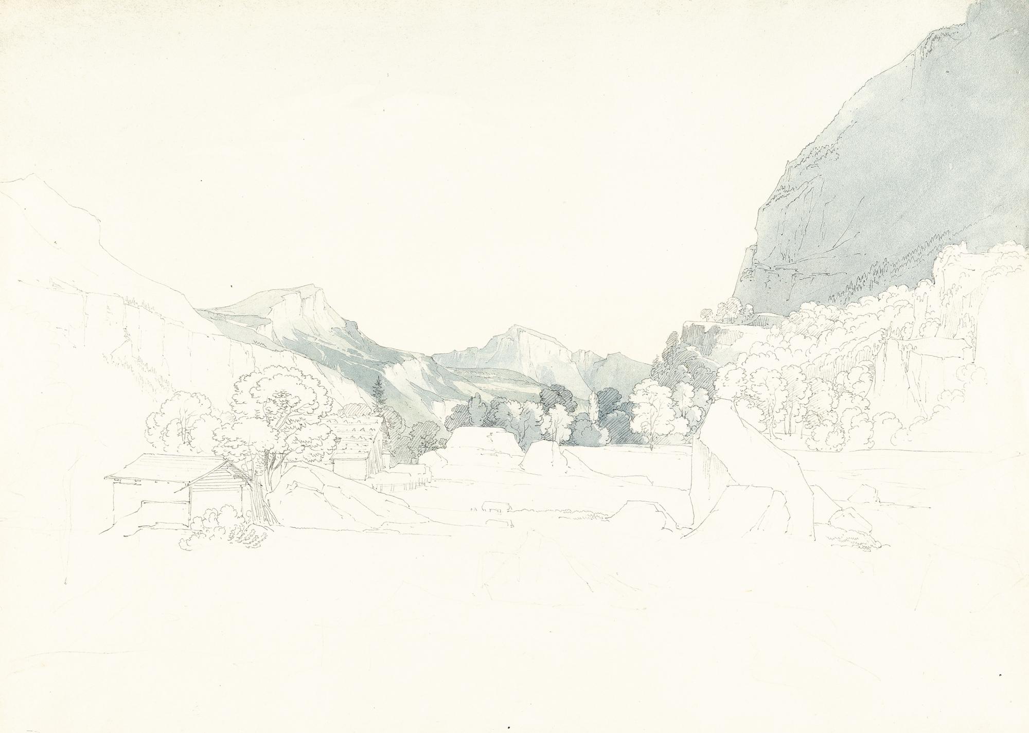 Friedrich Salathé - Ein felsiges Flusstal mit Bergen auf beiden Seiten