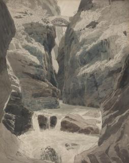 Friedrich Salathé - Fluss mit Felsbrocken und Brücke.