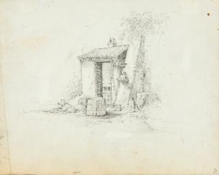 Friedrich Salathé - Gartenhäuschen mit Hund.