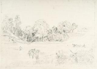 Friedrich Salathé - Landschaftsstudie mit Bauern bei der Feldarbeit