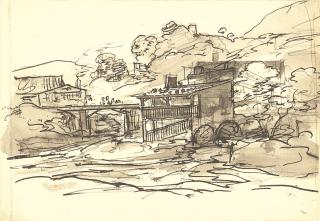 Friedrich Salathé - Schweizer Dorflandschaft mit Brücke.