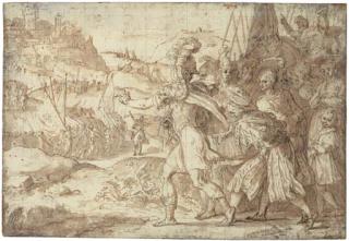 Friedrich Sustris - The siege and destruction of Fiesole by the Goths in 405: Design for a tapestry