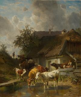 Friedrich Voltz - Kühe am Weiher.