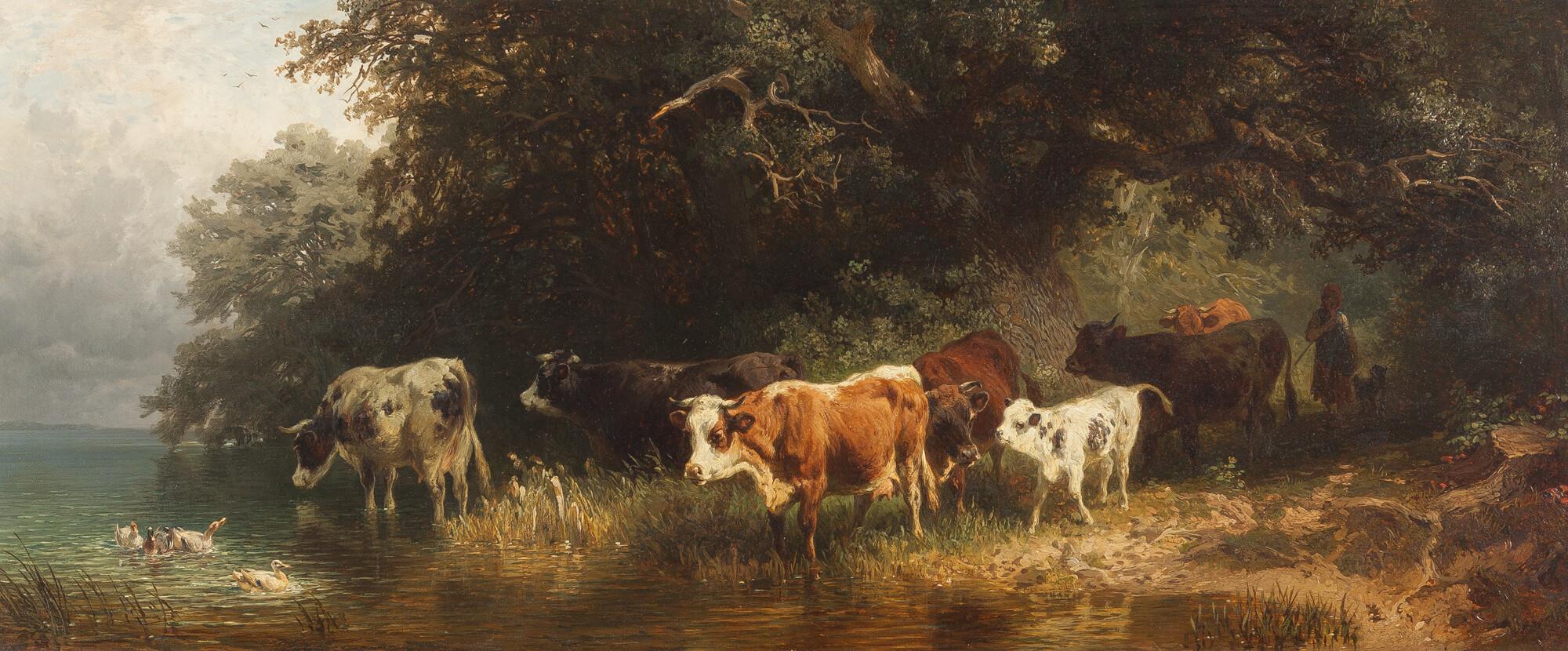 Friedrich Voltz - Kühe unter den Eichen am See