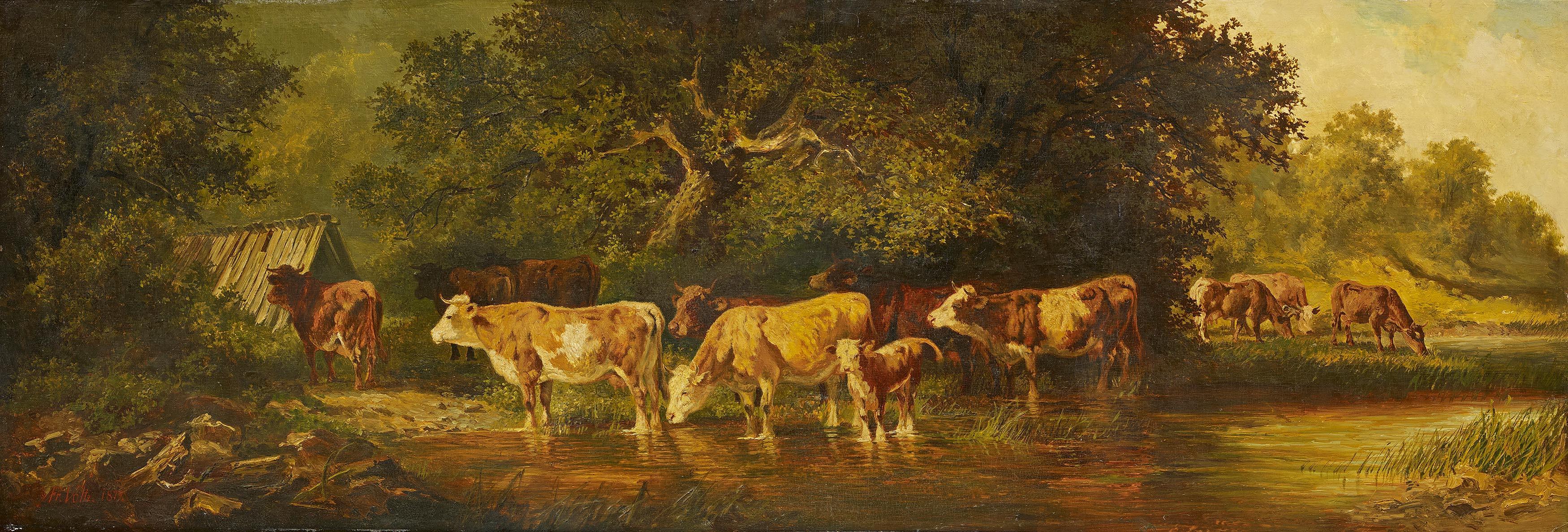 Friedrich Voltz - Kuhherde am Wasser.
