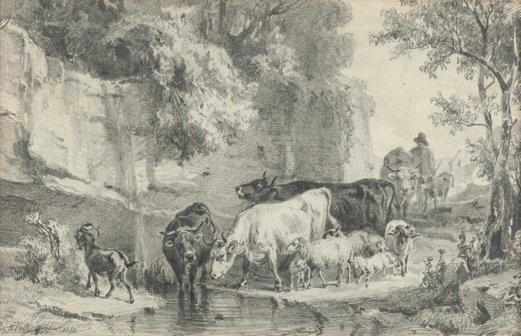 Friedrich Voltz - Tiere an der Tränke