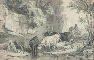 Friedrich Voltz - Tiere an der Tränke