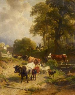 Friedrich Voltz - Vieh auf dem Weg zur Tränke