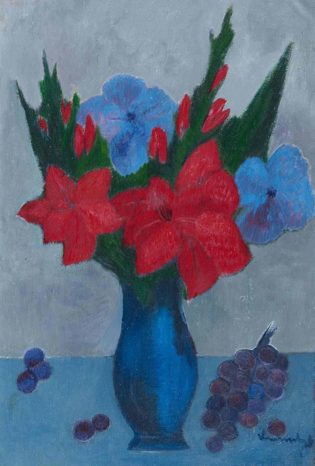Friedrich Vordemberge - Blumenstillleben mit blauen Trauben