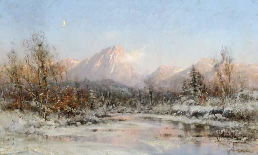 Frithjof Smith-Hald - A view of a lake with mountains, late winter