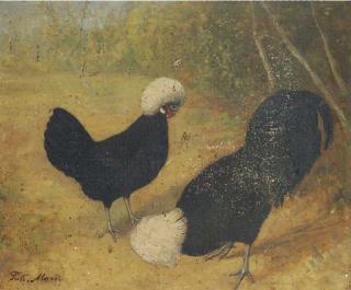 Frits Maris - Poland rooster and hen in a landscape