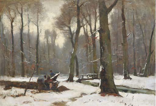 Frits Mondriaan - Winter In Haagsche Bosch: Woodcutters At Work