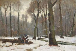 Frits Mondriaan - Winter In Haagsche Bosch: Woodcutters At Work
