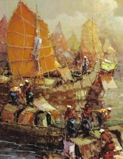 Frits Ohl - Harbour Scene With Sampans