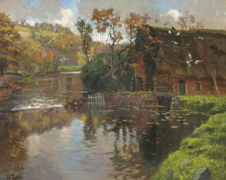 Frits Thaulow - Cottage by a Stream