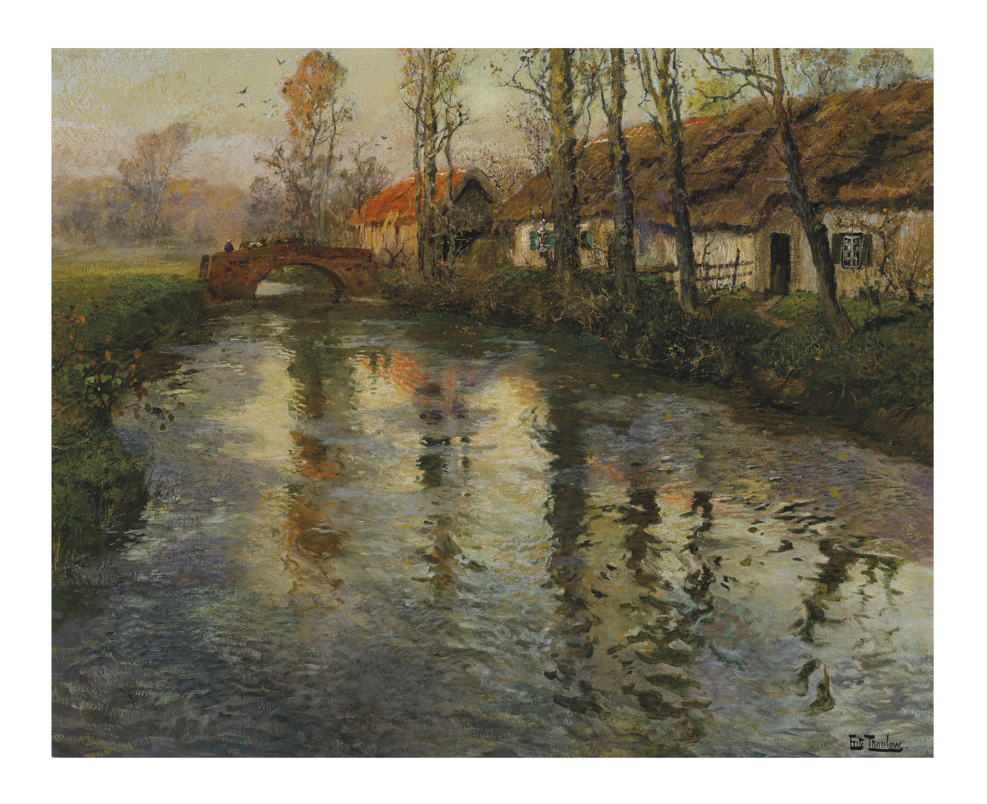 Frits Thaulow - Cottages Along a River, Normandy