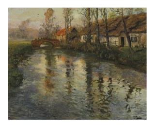Frits Thaulow - Cottages Along a River, Normandy