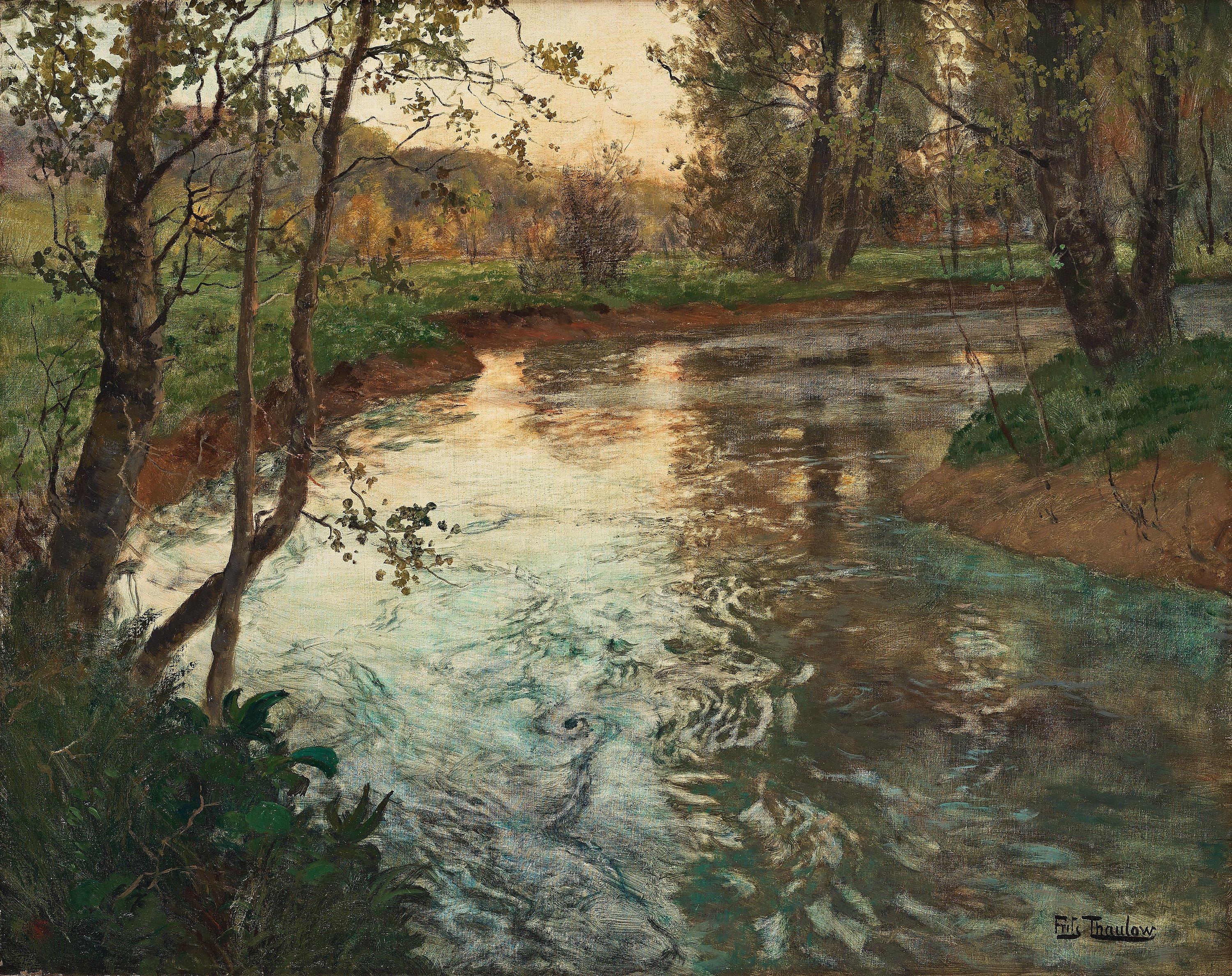 Frits Thaulow - Evening light over the river Arques by Ancourt, landscape from Normandy