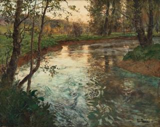 Frits Thaulow - Evening light over the river Arques by Ancourt, landscape from Normandy