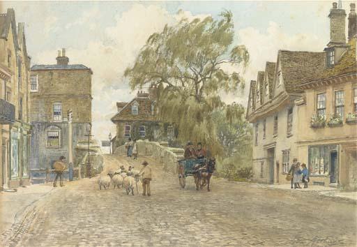 Fritz B. Althaus - A shepherd driving his flock through a town