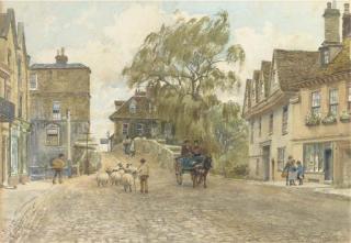 Fritz B. Althaus - A shepherd driving his flock through a town