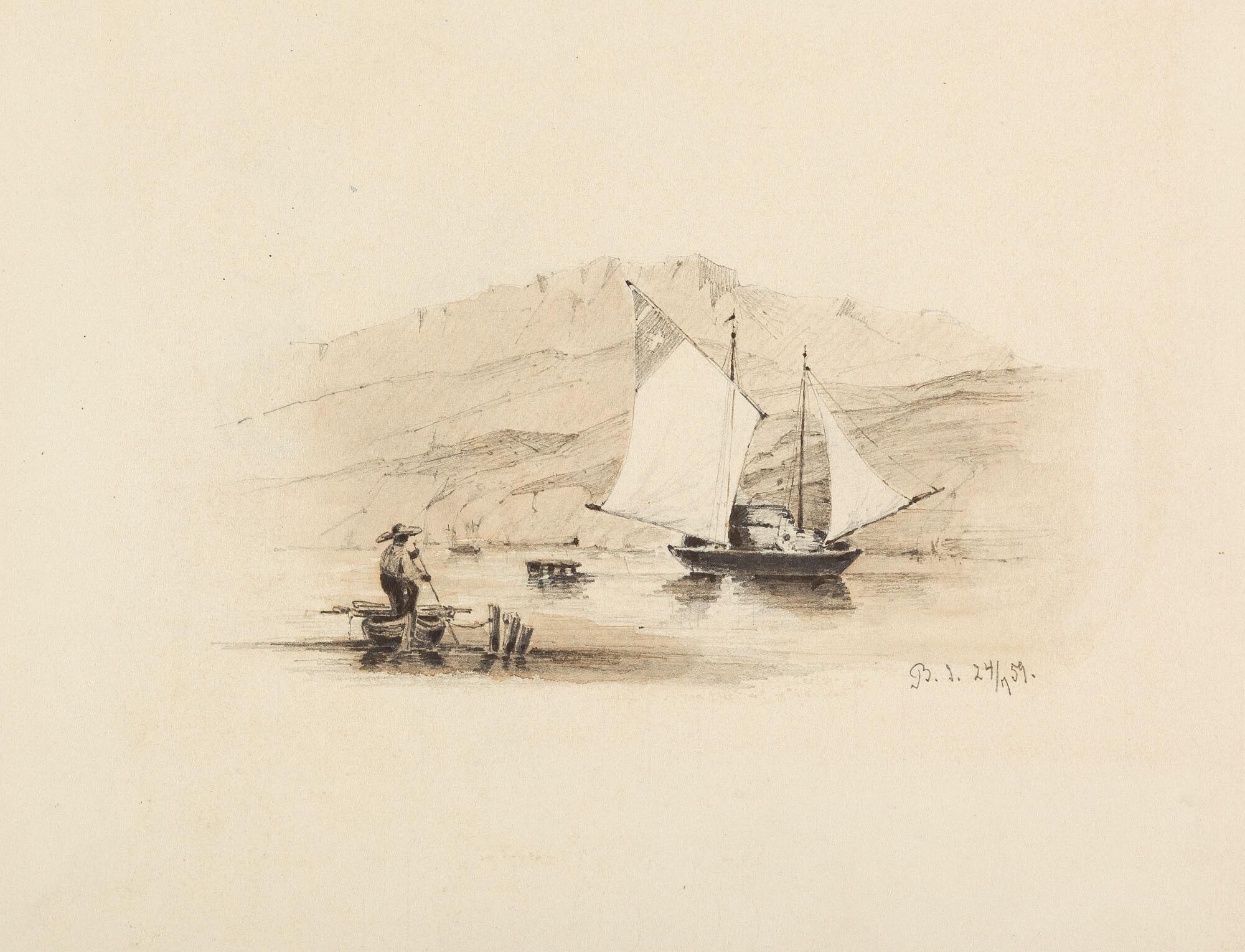 Fritz Bamberger - 2 Bll.: Skizzen mit Küstenlandschaften.