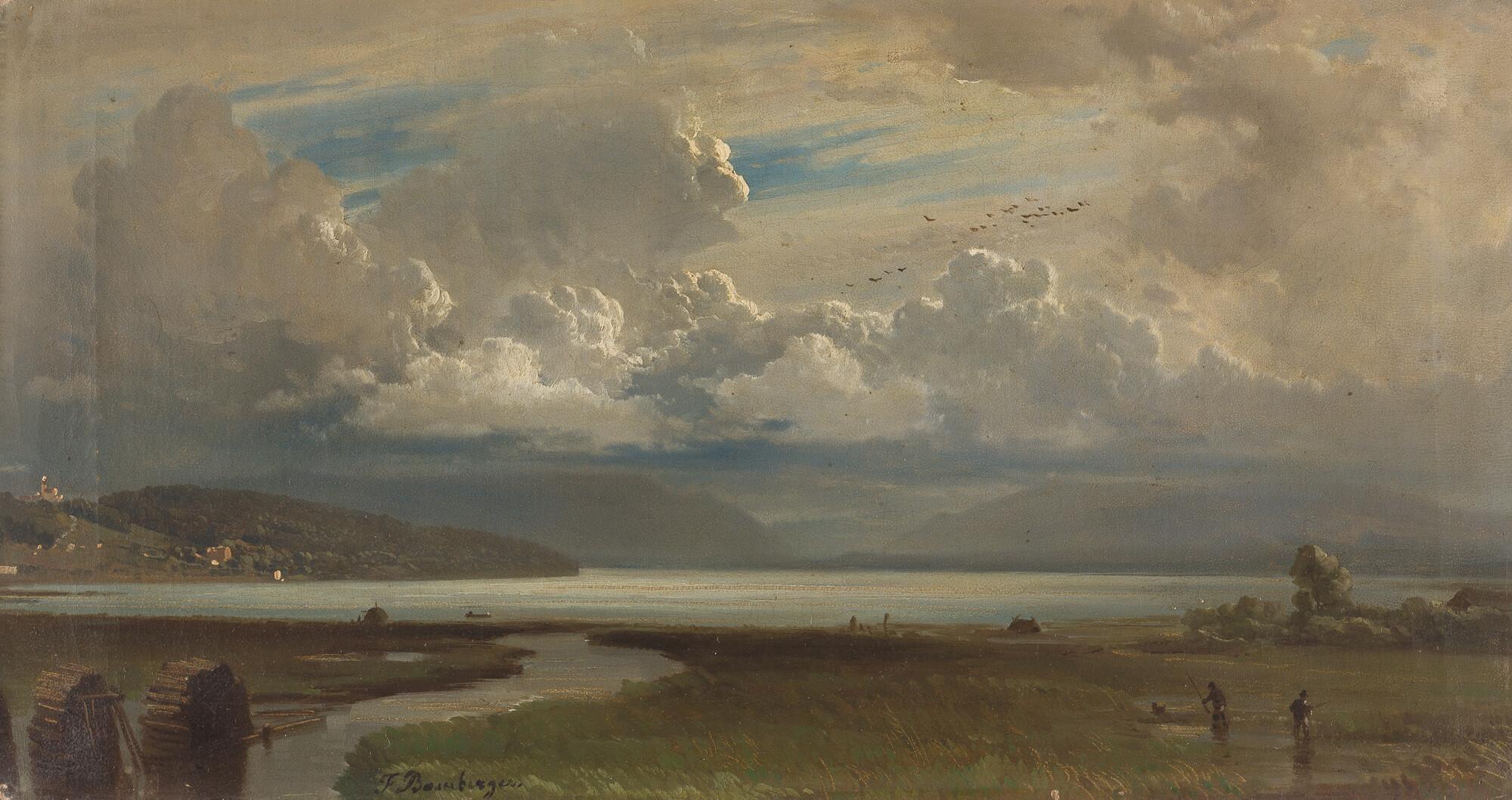 Fritz Bamberger - Blick auf den Starnberger See mit Anglerstaffage.